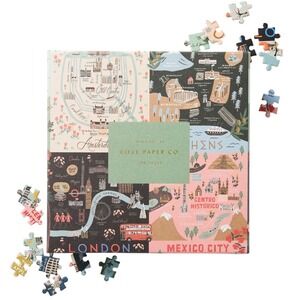Rifle Paper Co Maps Puzzle 500 Pieces World Travel Cities Illustrated‎ Anna Bond